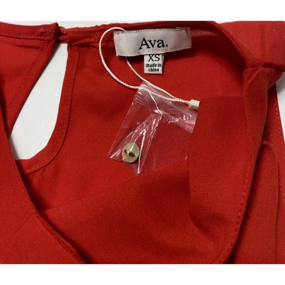 Ava Women’s XS Red Blouse, Sleeveless Red Dress Top, Ruffle Accent, Brand New - Picture 10 of 10